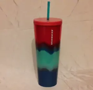 Starbucks Colorful Tumbler w/ Lid & Straw Iced Coffee Tumblers Plastic Cup 24oz - Picture 1 of 9