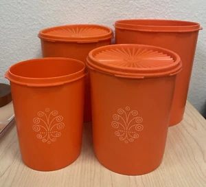 4 VINTAGE TUPPERWARE ORANGE SERVALIER CANISTER SET - Picture 1 of 2
