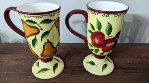 Sonoma Lifestyle Pear & Apple Design Pedestal Latte Coffee Cup Mug Set Of 2 - Picture 1 of 6
