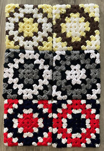 New Handmade Lot 6 Crochet Granny Square Hot Pads Trivet Mid Century Retro