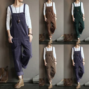 Leg Casual Playsuits Womens Jumpsuits Loose Trousers UK Corduroy Dungarees Wide - Picture 1 of 9