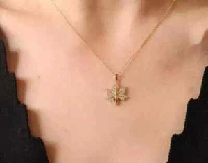 1.20CT Round Lab Created Women's Maple Leaf Charm Pendant 14K Yellow Gold Plated - Picture 1 of 4
