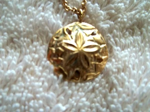 Sand Dollar Shaped Pendant, Gold Tone Metal Swan w/Crown Logo on Pendant & Chain - Picture 1 of 3