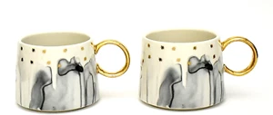 Anthropologie Set Of 2 Night Sky Watercolor Mugs w/Gold Stars & Handle - Picture 1 of 4