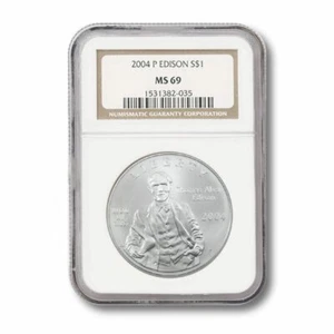 USA Modern Commemorative Silver Dollar- Thomas Alva Edison $1 2004P NGC MS-69 - Picture 1 of 3