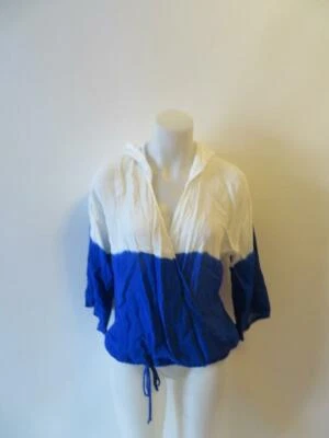 CAMISA TOP MUJER LENGUA AZUL/BLANCO TRANSPARENTE CUELLO EN V CON CAPUCHA MANGA 3/4 TALLA S* Foto 1 de 4