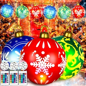 3 Pcs 24 Inch Light up PVC Inflatable Christmas Ball Giant Inflatable Christmas  - Picture 1 of 7
