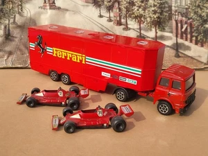 Diecast metal model 1:65 Polistil-Italy FERRARI F1 TEAM FIAT TRUCK WITH 2 RACERS - Picture 1 of 21