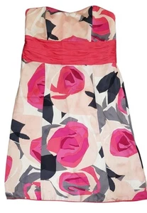 Y2K Monsoon Floral Silk Strapless Dress Size 16 Retro - Picture 1 of 12