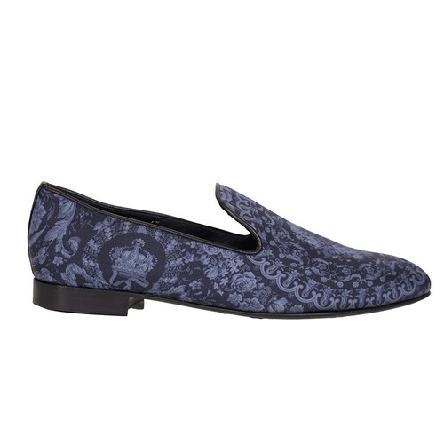 43 10 MOCASSINI MOCASSINI NUOVI $850 VERSACE uomo blu scaffale twill BAROCCO FUMO