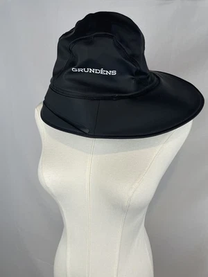 GRUNDENS SANDHAMN FISHING RAIN HAT Wide Brim Waterproof Neck Protection Black S - Image 1 of 4