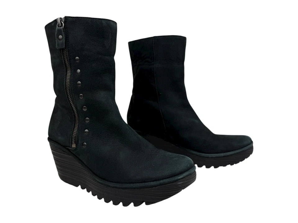 FLY LONDON Yemi Botines Gamuza Cremallera Plataforma Cuero Tachuelas EU 40 US 9-9.5 Foto 1 de 4