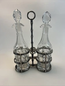 Vintage Öl & Essig Kruzifix Set Silber Teller Kristallglas Made In Italy - Bild 1 von 5