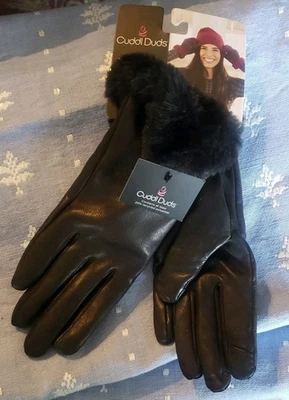GUANTES DE CUERO NEGRO CUDLE DUDS TALLA S NEGRO RIBETE DE PIEL PANTALLA TÁCTIL Foto 1 de 4