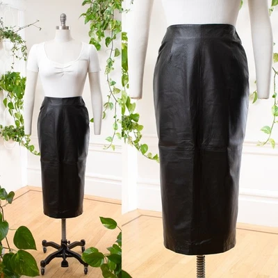 Falda lápiz pin up cintura alta stock muerto años 80 vintage de cuero negro falda lápiz Foto 1 de 4
