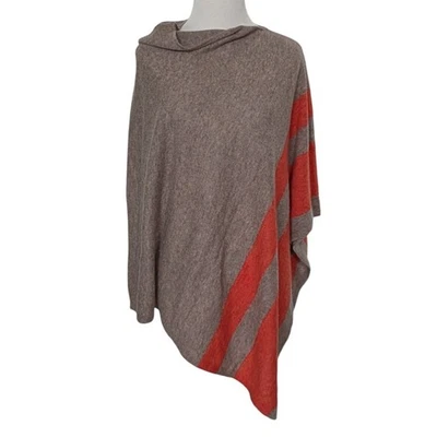 Celeste Stripe Poncho Womens One Size Wool Cashmere Beige Orange Knit - Image 1 of 4