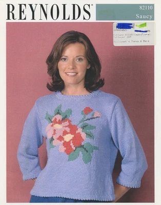 Pullover Reynolds Saucy tejido patrón #82110 floral con intarsia - mujer 36"-52" Foto 1 de 2