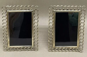 Pair Of Antique Arts And Crafts Brass Ring,Chain Link,Loop Photo Frames C1890 - Picture 1 of 8