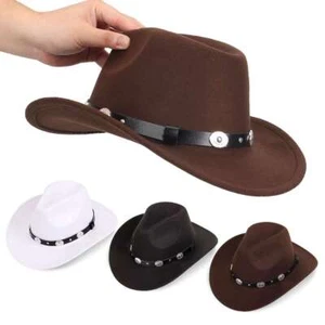 Wide Brim Wool Felt Fedora Panama Cowboy Girl Hat Casual Cap for men women Jazz - Picture 1 of 18