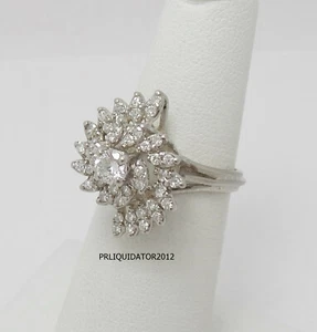 Vintage 1CT Natural Diamond Cluster Cocktail Wedding Bridal Ring 14K White Gold - Picture 1 of 12