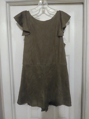 Mameluco She + Sky para mujer marrón suave gamuza como mezcla de algodón con volantes y cremallera talla LG Foto 1 de 4