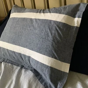 VTG TOMMY HILFIGER Blue Chambray Denim & White Stripe Standard Pillow Sham - Picture 1 of 9