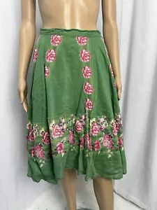Falda Jessica Simpson Verde Floral COTTAGE Boho Hippie Midi XS 90s 100% Algodón - Imagen 1 de 14