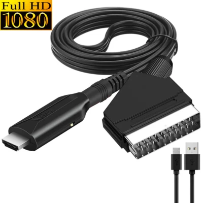 DERLADEN Scart zu HDMI Adapter Kabel Konverter HDMI Scart Wandler für Videorekorder DVD
