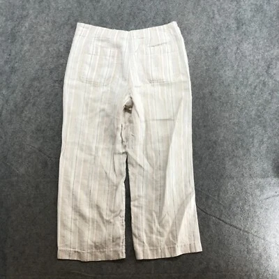 Isda & Co. Pants Womens Size 4 Tan 100% Linen Striped Straight Crop Flat Front - Image 1 of 4