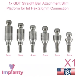 1x Accesorio Dental de Bola Recta Plataforma Delgada Titanio Int Hex Sistema de 2.0mm - Imagen 1 de 3