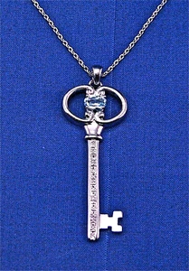 STERLING SILVER KEY PENDANT WITH OVAL BLUE TOPAZ AND DIAMOND ACCENT, 18" CHAIN - Picture 1 of 2