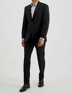 $650 Calvin Klein 44S Men Black Slim Fit 2 Piece Wool Suit Pants Blazer Jacket - Picture 1 of 6