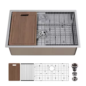 Lavello Cucina 30x19 Pollici Sottopiano Workstation Singola Ciotola Acciaio Inox - Foto 1 di 19