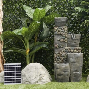 Alpine Corporation 43” H Outdoor Solar 4-Tier Cascading Fountain with LED lights - Picture 1 of 3