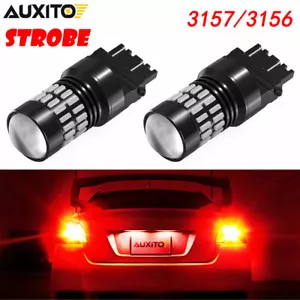 AUXITO 3157 Red LED Strobe Flashing Blinking Brake Tail Light Parking Bulbs 3156 - Foto 1 di 12