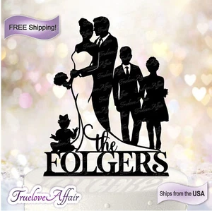 Familie Hochzeitstorte Topper Braut & Bräutigam, Kinder & Baby mit Nachnamen [TLA67] - Bild 1 von 3