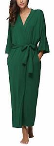 Womens Lightweight Soft Cotton Wrap Robe Long Bathrobe,with Pockets Large Green