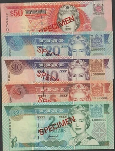 Fiji $2 to $50 ND. 1996 P 96s -100s 5 notes Specimen Set Uncirculated Banknote - Picture 1 of 11