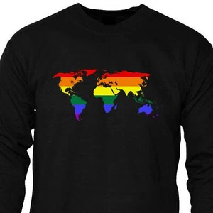 World Map Rainbow Pride Logo Unisex Men's Cotton Trendy Printed Sweatshirt Jumpe - Picture 1 of 3