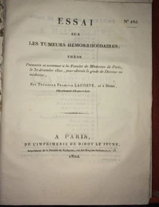 ESSAI SUR LES TUMEURS HÉMORRHOÏDAIRES, 1820. MÉDECINE. - Imagen 1 de 1