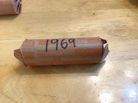 1969-D Washington Quarter Roll-(CIRCULATED), Free Shipping Cover