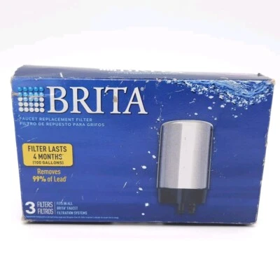Brita Chrome Silver Tap Water Sink Faucet Replacement Filter 3 Pack FR-200 - Image 1 of 3