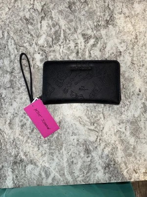 NWT Betsey Johnson Zip Around Wallet Wristlet -   Embossed Cowboy Skulls - Black - Image 1 of 4