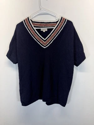 Sudadera corta a rayas Ann Taylor Loft para mujer Top cuello en V 100 % algodón azul S Foto 1 de 4