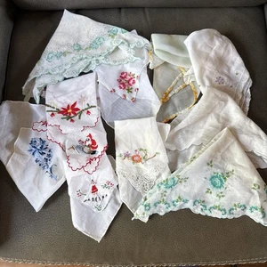 Taschentücher Taschentuch 10 Stück Leinen Seide Spitze Stickerei Blumen Weihnachten Vintage - Bild 1 von 21