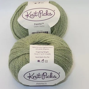 2 Balls Knit Picks Palette Yarn Celadon Heather Green 50g Each - Picture 1 of 4