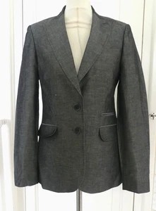 BNWT Marks Spencer PER UNA Grey Satin Finish 50% Linen Suit Blazer Jacket UK 10 - Picture 1 of 6