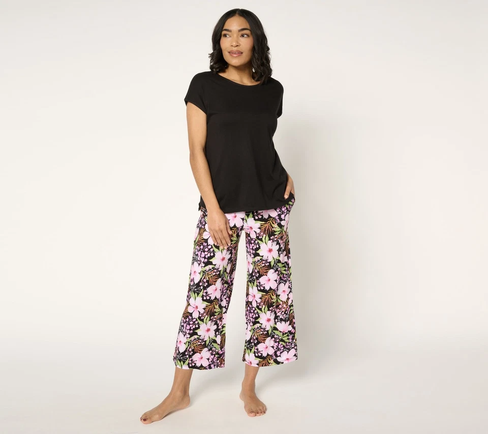 Ropa de dormir para mujer Stan Herman talla S estampado de flores silvestres algodón rayón negro A675799 Foto 1 de 4