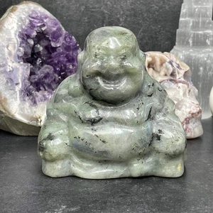 Großer Labradorit Kristall lachender Buddha Schnitzerei - Original - UK Shop - Bild 1 von 10