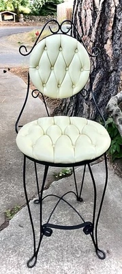 Teena Wrought Iron Vanity Chair Tufted Vinyl Parlor/Boudoir Hollywood Regency - Image 1 of 4